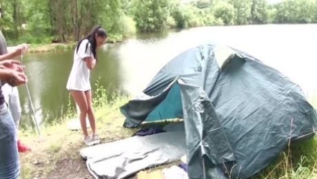Nicole Love seduced by two men during a camping trip