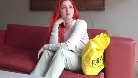 Redhead facialized after intense fuck at the casting