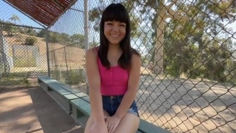 Teen with tiny tits and nice ass Mochi Mona shows off creampied pussy