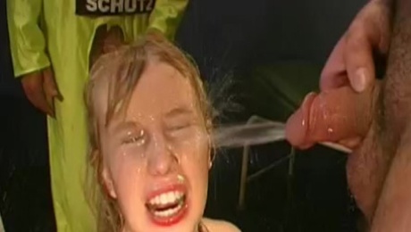 Nasty beauty from Germany is getting flow of urine in her face