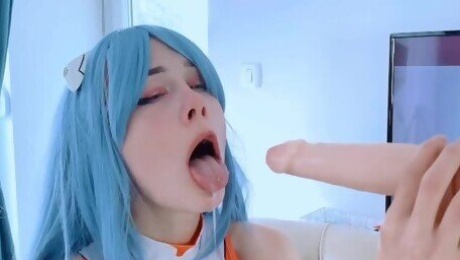 Rei Ayanami from Evangelion fucks herself with a huge dildo