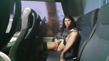 Risky Public Bus Girl Masturbation Of Hairy Pussy! Many People Around!