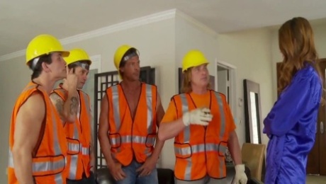 Horny Housewife Gangbanged by Construction Workers