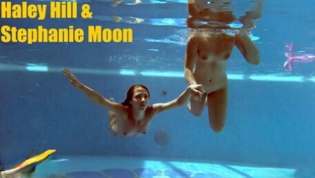 In The Indoor Pool, Two Stunning Girls Swim